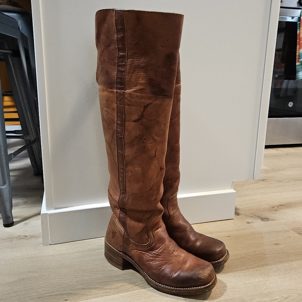 Vintage Frye Campus OTK 14L Boots 8.5 Gorgeous Cognac Patina 😍 - Picture 3 of 11